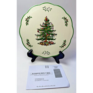 New Spode 9" Cheese Board Serving Plate Platter Christmas Tree Round Holiday NWT